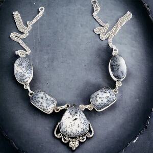 Dendritic Agate Statement Necklace, Bold Chunky Artisan Silver